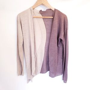 Rossopuro Linen Colorblock Brown Asymmetrical Open Front Cardigan Sweater, Sz 42
